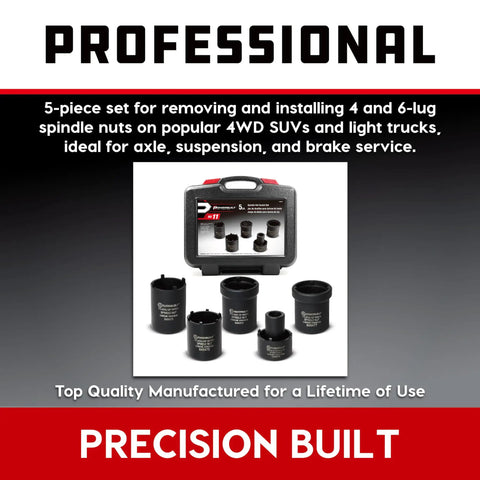 Spindle Nut Socket Set Five Piece for 4x4 SUVs and Light Trucks Remove Spindle Nuts with Lug Out Sockets image