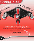 No Sweat Moving Heavy Duty Furniture Movers With Five Wheel Dollies showing 5" base, 2" height, and auxiliary lifter for effortless use.