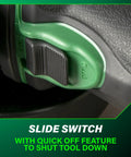 Close-up of slide switch on Cordless 18V 4-1/2 Inch Angle Grinder Kit With Slide Switch Boss Torque Battery Charge Indicator