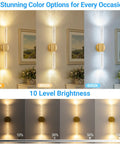 Gold Battery Operated Wall Sconces Set Of 2 Peel And Stick Magnetic Linear Lights with 3 color temperatures and 10 brightness levels