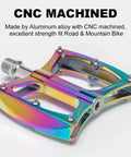 Nine Sixteenths Inch Aluminum Mountain Bike Pedals With Sealed Bearings, CNC machined alloy pedal with rainbow finish