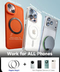Three phone cases compatible with MagSafe Car Mount Charger With 15W Fast Wireless Charging shown with magnetic rings.