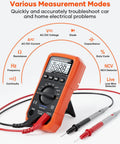 Digital Multimeter 6000 Counts With DC And AC Voltage And Current Resistance Capacitance Frequency Duty Cycle Continuity And Diode Testing NCV Live Wire Detection Auto Range Durable Handy Tool For Pros And DIY shown with test leads