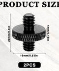 Solid Grip Six Pack Of One Quarter Inch Male To Male Threaded Tripod Screw Adapters for Camera Cages and Lighting Stands with Grippy Knurling and Rust Proof Aluminum Build Setup, showing product size dimensions.