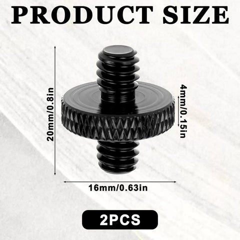 Solid Grip Six Pack Of One Quarter Inch Male To Male Threaded Tripod Screw Adapters for Camera Cages and Lighting Stands with Grippy Knurling and Rust Proof Aluminum Build Setup, showing product size dimensions.