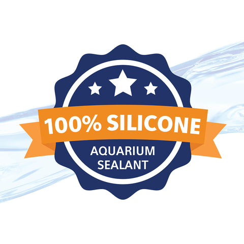 100% Silicone Aquarium Sealant badge with stars, highlighting the Clear Silicone Aquarium Sealant 3 Ounce Tube Waterproof And Flexible Bond.