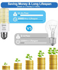 Comparison of Ultra Bright 40W Equivalent LED Bulbs With 5000 Lumen 5000K Cool Daylight E26 E27 Base vs traditional bulb with cost and lifespan chart.