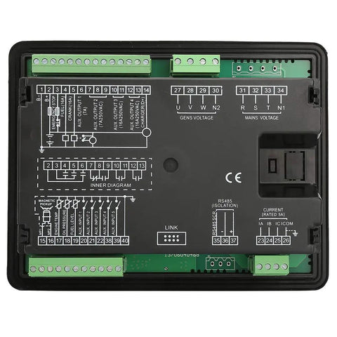 Electronic Generator Controller Module With LCD Display AMF Function Auto Transfer Switch Eight Language Support Load Test Key No Fuss Backlit Display For Smooth Utility To Generator Power Transfer, black plastic panel