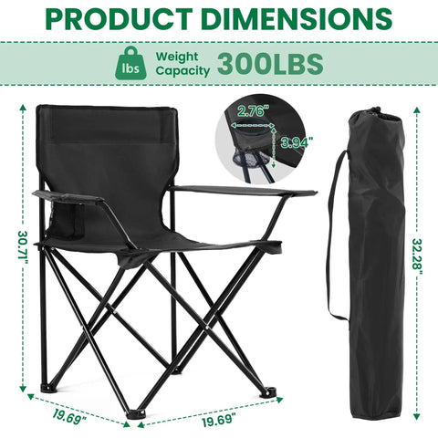 Two Pack Foldable Camping Chairs With Cup Holder 300Lb Capacity Lightweight Portable Lawn Chairs for Adults with carry bag