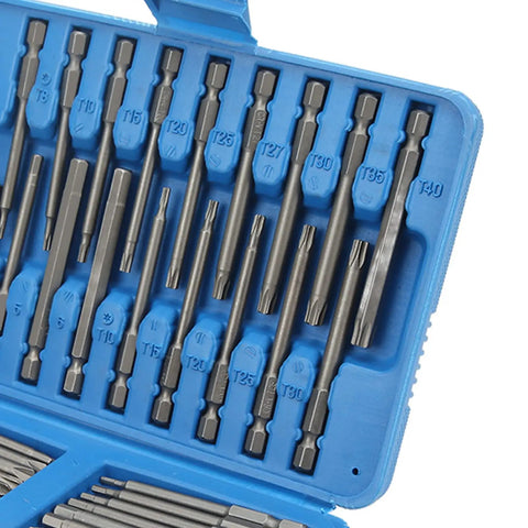 SIXRUN Supercharged 50 Piece Security Bit Set With Magnetic Driver Kit Featuring Tamperproof Torx Hex Spline Tri Wing Bits, blue case