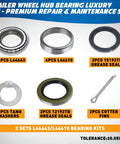 Road Ready Trailer Bearing Rebuild Kit Designed For 2000 To 2200 Pound Axles With L44643 And L44610 parts laid out on a surface.