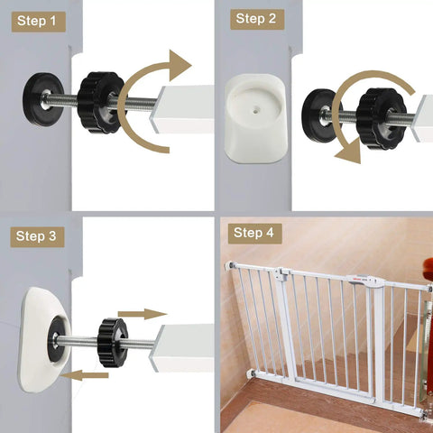 Wall Cup Protectors For Baby Gates, Pressure Mounted Safety Gate Stabilizers, installation steps, White, non-destructive, wall safe
