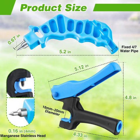 Drip Irrigation Tubing Cutter And Hole Punch Tool 2 In 1 for 16mm and 20mm PE Pipe with dimensions and manganese steel punch