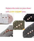 Level Up Your Daily Kicks With Solid Grounding Insoles Boasting Heel Contact Conductive Fabric Plus Six Pure Copper Rivets To Hassle Free Convert Standard Shoes Into Grounded Footwear For Reliable Support Size 41 To 43 showing different shoe soles with copper rivets.