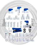 ESHIONG NSF-certified RO push-to-connect fittings kit with 30 ft of 3/8 inch tubing and 30 white fittings with blue levers