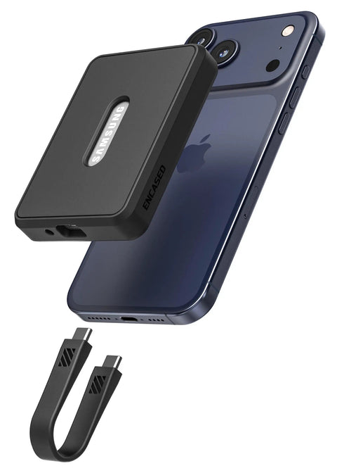 Magnetic Case For Samsung T7 Portable SSD Keeps Your Drive Snug On Set With 1TB 2TB 4TB Fits High Speed 10Gbps Data Cable MagSafe Ready Black on phone