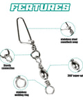 150 Piece Fishing Swivels And Snaps Kit With Ball Bearing Barrel Swivels For Saltwater And Freshwater Tackle Quick Change Snaps Sizes 2 4 6 8 10 Includes 20 20 30 40 40 Pieces Great Gift For Anglers shown with stainless steel components