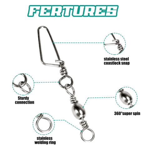150 Piece Fishing Swivels And Snaps Kit With Ball Bearing Barrel Swivels For Saltwater And Freshwater Tackle Quick Change Snaps Sizes 2 4 6 8 10 Includes 20 20 30 40 40 Pieces Great Gift For Anglers shown with stainless steel components