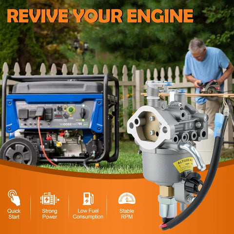 Carburetor Replacement For KY Series Microquiet 4000 Watt Genny Generator Replacement 4KYFA26100 in front of a generator