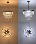 Black Crystal Chandelier 3 Tier Pendant Light Modern Round Ceiling Lamp With Six Lights Hanging Fixture glowing