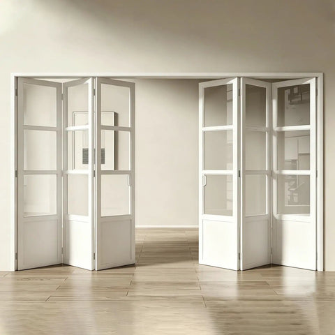 Complete Bifold Door Hardware Kit With Steel Track Two 48 Inch Folding Door Tracks Connectable To 96 Inches installed on wooden floor
