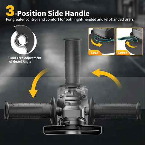 Cordless Angle Grinder 4-1/2 Inch Brushless Tool Only 6-Speed Variable with 3-position side handle and tool-free guard