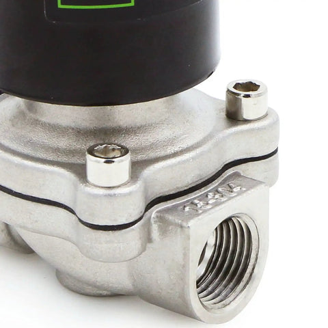 Close-up of 1/2-inch connection on Half Inch Stainless Steel Electric Solenoid Valve 24V DC Normally Closed Viton Seals For Water Air Fuel Systems