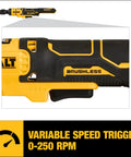 Heavy Duty Brushless Cordless Ratchet 1/2 Inch Drive 20V Max Tool With Smooth Shifting Action And Built In Led Work Light Tough Glass Nylon Build No Sweat Wrenching For Mechanics And Weekend Warriors Bare Tool showing variable speed trigger 0-250 RPM.