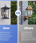 Comparison of our Two Light Outdoor Wall Sconce In Matte Black And Gold Finish with others, highlighting material and durability differences.