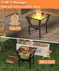 Portable 17 Inch Outdoor Fire Pit With Storage Bag For Camping, Patio, Picnic And Backyard BBQ, 360 Degree Airflow, Black