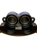 Front view of M-parts disc brake caliper for Dexter 10K/12K brake assemblies; dual-piston cast-iron body with two piston bores.