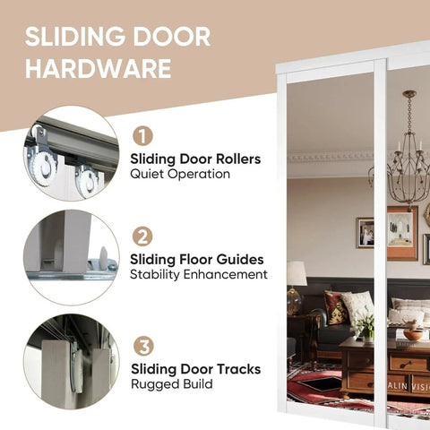 Mirror Sliding Closet Door 48 Inch Wide Double 25 Inch Panels 80 Inch Tall With Hardware Track Kit and Floor Guide image