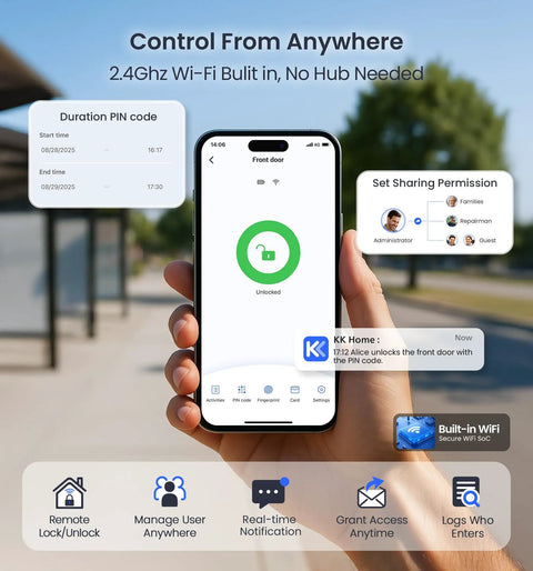 Secure Your Front Door Today With This Plug And Play Wifi Smart Lever Deadbolt That Needs Absolutely No Hub And Delivers Blazing Fast Fingerprint Entry Alongside Full Remote App Control Matte Black on smartphone, showing unlocked status.