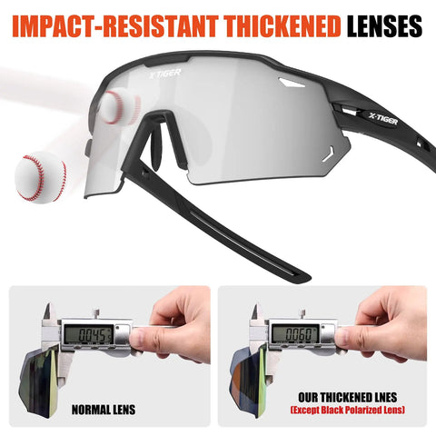 Polarized Cycling Glasses With Five Interchangeable Lenses For MTB And Running Sports impact-resistant feature shown with ball.