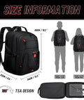 Go To Extra Large Travel Laptop Backpack For Men And Women, TSA Airline Approved Carry On Backpack size diagram and open compartment