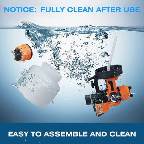 Powerful 800W HVLP Electric Paint Sprayer components submerged in water for easy cleaning and maintenance.