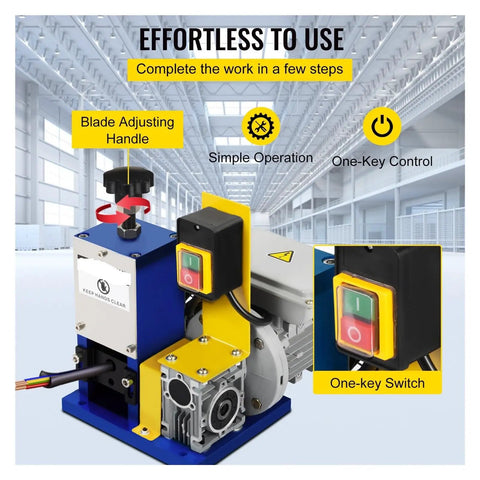 Blade adjusting handle and one-key switch on Top Tier Portable Electric Wire Stripping Machine For Scrap Copper Recycling High Speed Cable Cutter 1.5-25mm.