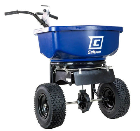 Boss Pro Grade Salt Spreader For Ice Melt With 80 Lb Capacity, Walk Behind Contractor Model, Spiked Auger, 12 Inch Tires