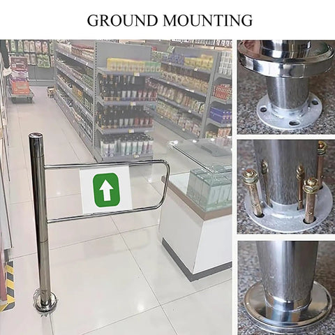 Heavy Duty Stainless Steel Swing Gate With Automatic Self Closing Security Barrier For Backyards And Commercial Lots installed as ground mount in retail space.