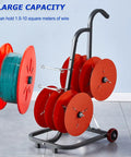 Heavy Duty Wire Spool Rack With Wheel For Industrial Cables And Ribbons, Massive Capacity Spool Holder with red spools