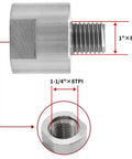 Top Shelf Woodworking Lathe Headstock Spindle Adapter Converts One And One Quarter In X Eight Tpi To One In X Eight Tpi, showing threaded ends.