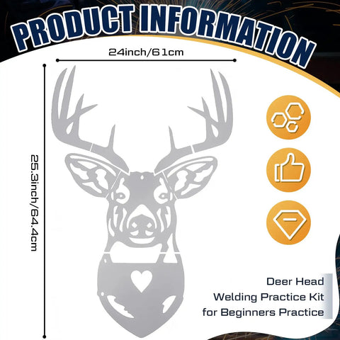 Welding Practice Kit For Beginners Metal Art Project with 201 Carbon Steel Plates showing deer head sculpture dimensions