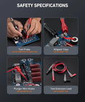 8-Piece Multimeter Test Leads Kit With Alligator Clips, Plunger Mini Hooks And Test Probes, safety specifications view
