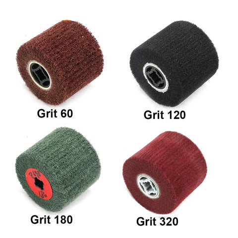 Get This Awesome Flap Wheel For Metalworking To Polish Stainless Steel And Aluminum Fast With High Finish And Long Durability For Removing Scratches And Achieving A Cool Mirror Effect On Copper Drums Without Wasting Time. Four flap wheels of different grits 60, 120, 180, 320 for metal polishing.