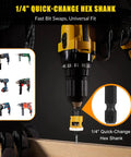 Go To Countersink Drill Bit Set With Low Friction Depth Stop And Replaceable HSS Pilot Bits, showing 1/4 inch hex shank in use