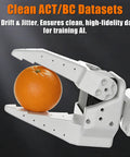 SO ARM robotic arm holding an orange, demonstrating precision control with Six Pack Brushless Servo Upgrade Kit For SO ARM Robotic Arm.