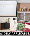 Various views of Two Sets Of Four Foot Plastic Sliding Door Track Hardware For One Half Inch Panel Doors Black Includes Upper And Lower Tracks Easy Quick Installation For Cabinet Closet And Glass Sliding Doors installed in different settings.