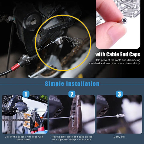 All In One Bike Brake Cable Housing Kit With 73 Pieces including Cable End Caps installation steps for Road and Mountain Bikes