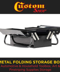 Metal Folding Storage Box Two Level Portable Toolbox with open drawers, ideal for auto body gear and home tool organization.