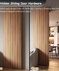 Hidden Sliding Door Hardware Kit With Soft Close, Slick Modern Bypass Pocket Door System, Invisible Hanger, installed view